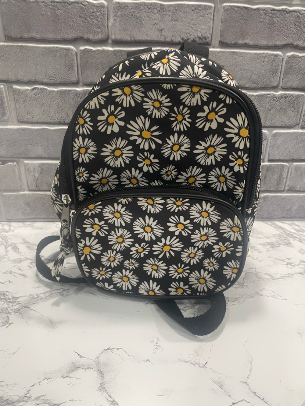 Daisy Print Mini Backpack - Black, White & Yellow